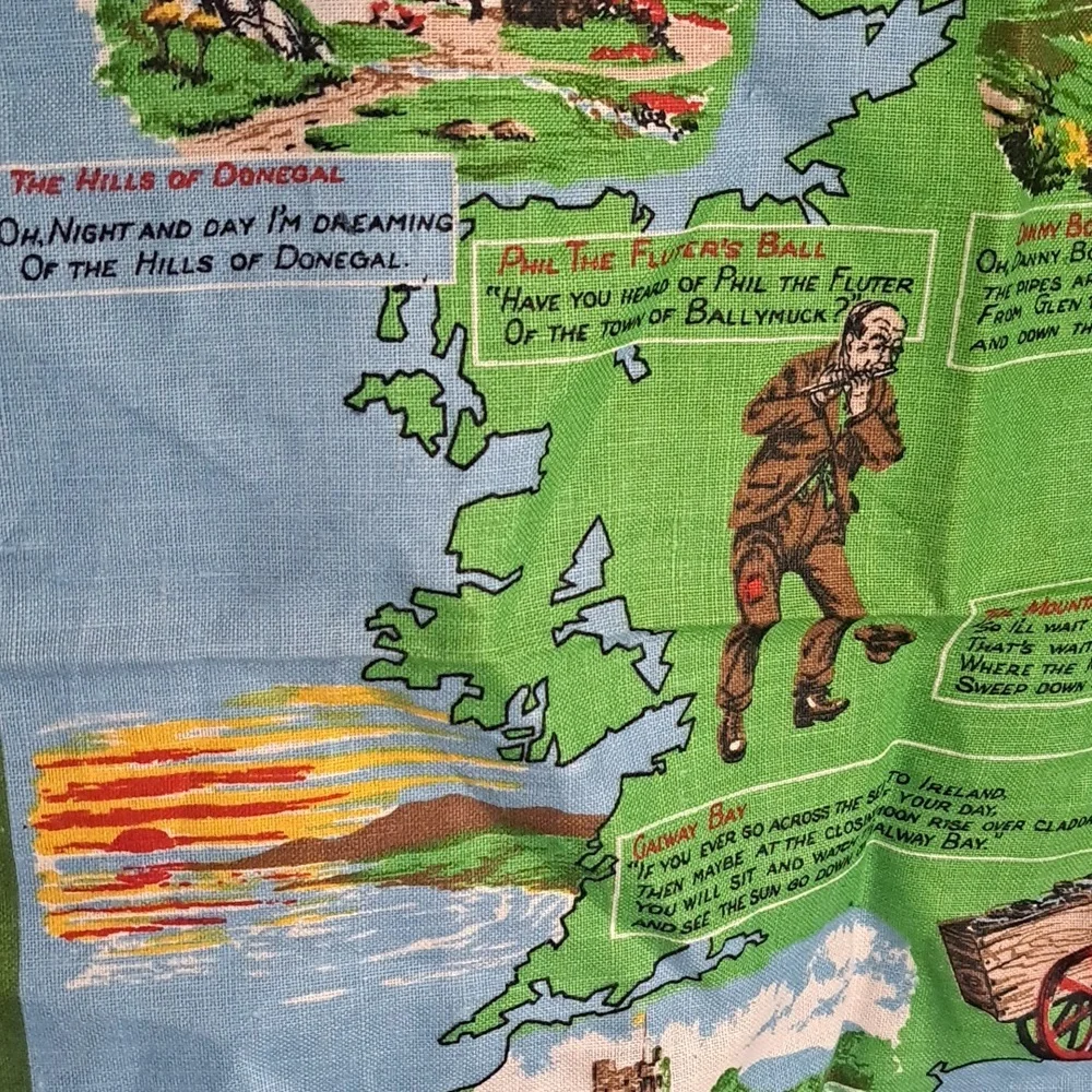 Vintage Irish Linen Tea Towel Ireland Land of Song NWOT 1980 Tapestry